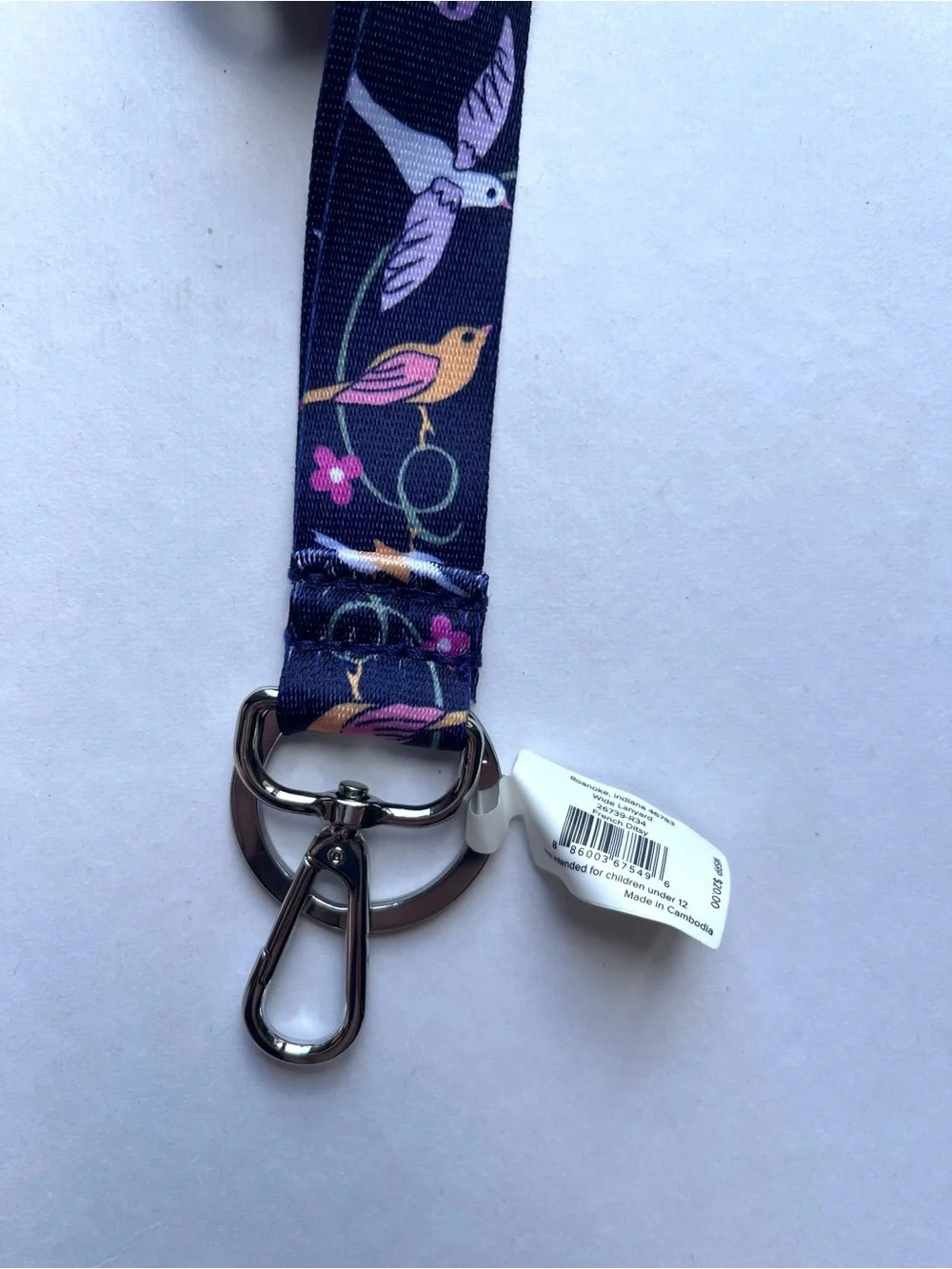 Vera Bradley French Ditsy Wide Lanyard Bird Print NWT Key Holder